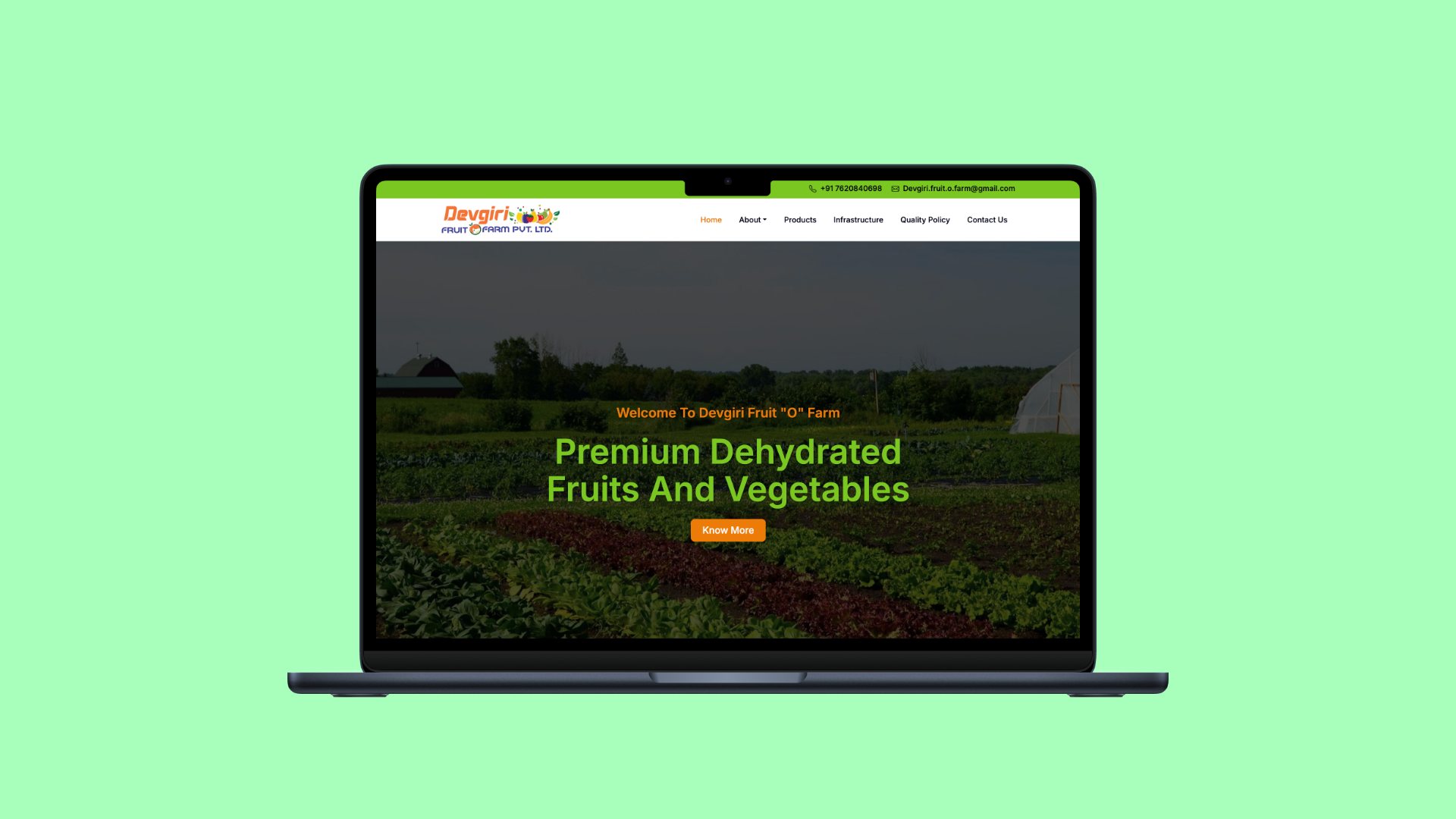 DevGiri Fruit Website Interface